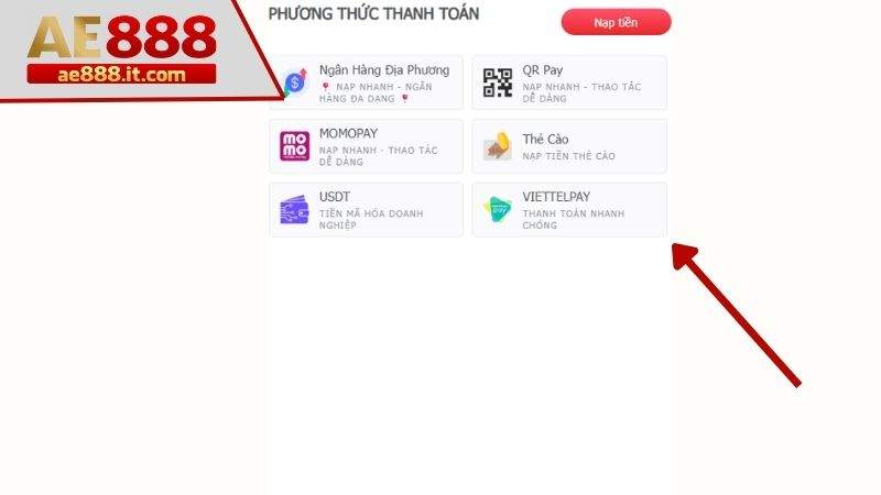Chọn phương thức thanh toán ViettelPay