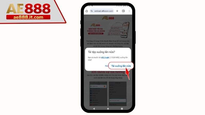 Chọn vẫn tải xuống để đồng ý tải app AE888