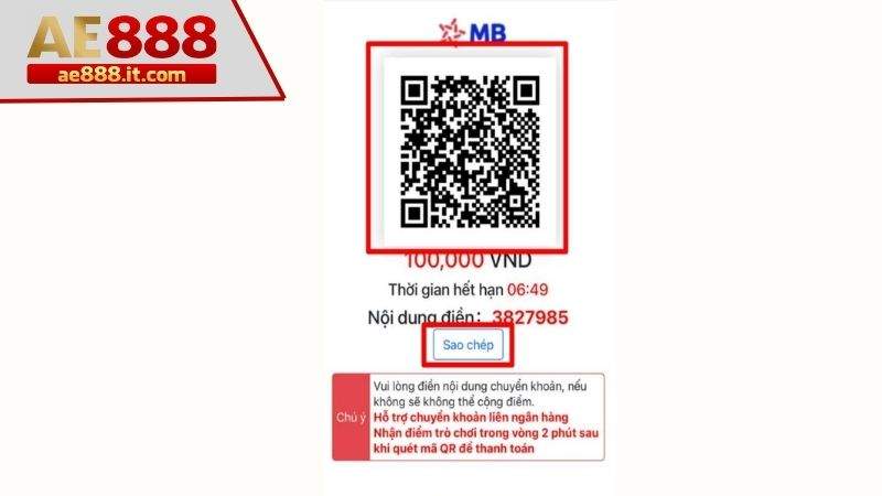 Lưu mã QR và sao chép nội dung chuyển tiền