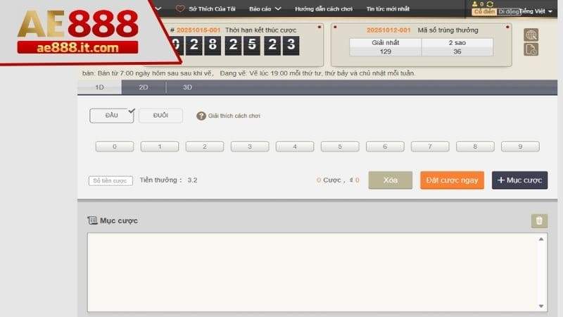 Giao diện cược xổ số Malaysia 1D