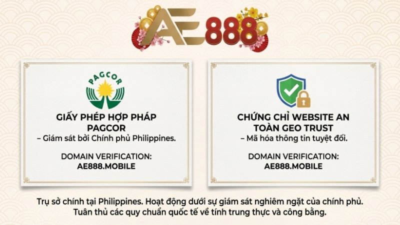 Giấy phép các tổ chức quốc tế uy tín cấp cho AE888